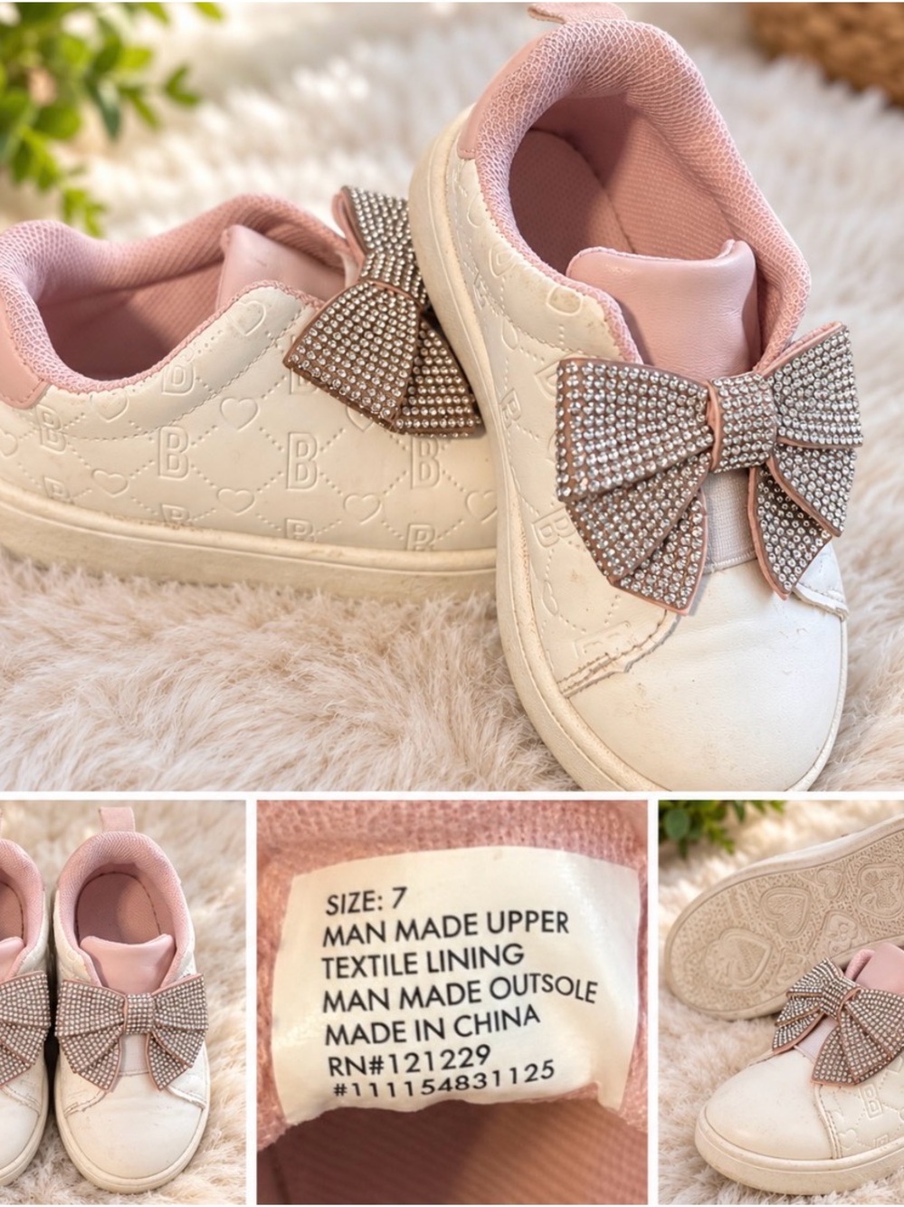 Source Unknown White & Pink Kids Sneakers with Rhinestone Bow Accent
